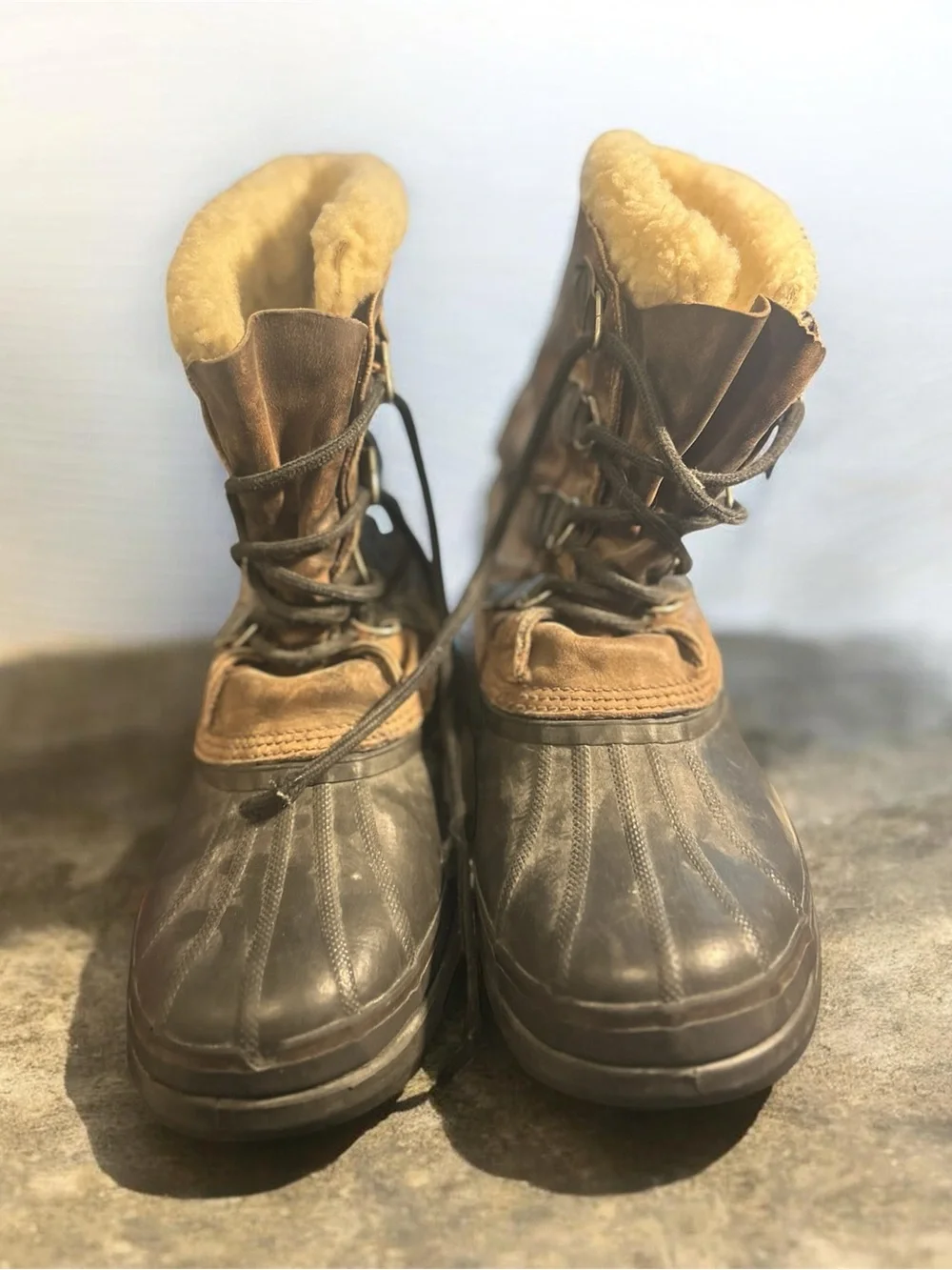 Vintage Sorel Alpine Size 11 Brown Leather Shearling Lined Winter Pac Boots
